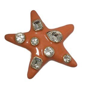 KENNETH JAY LANE,ORANGE ENAMEL CLEAR CRYSTALS PIN